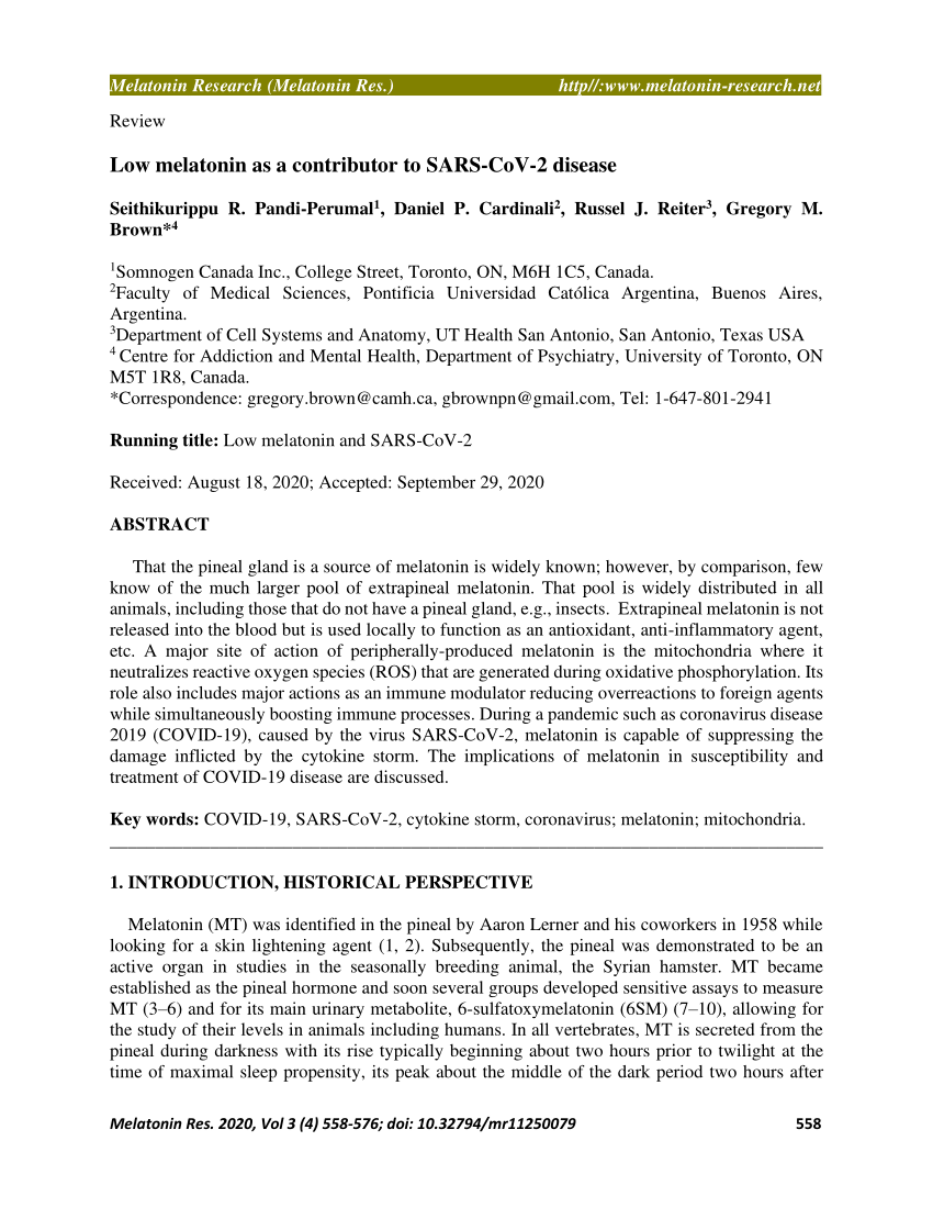 (PDF) Low melatonin as a contributor to SARS-CoV-2 disease