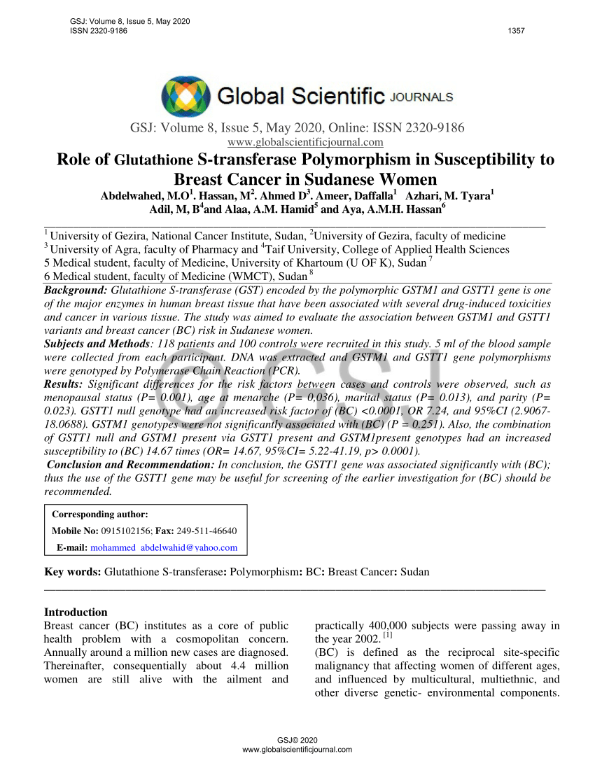 PDF Role of Glutathione S transferase Polymorphism in  