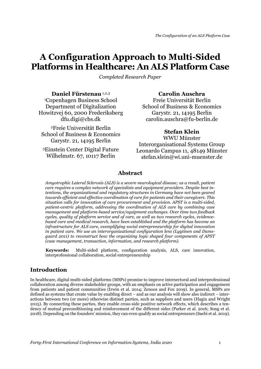 Pdf A Configuration Approach To Multi Sided Platforms In Healthcare An Als Platform Case