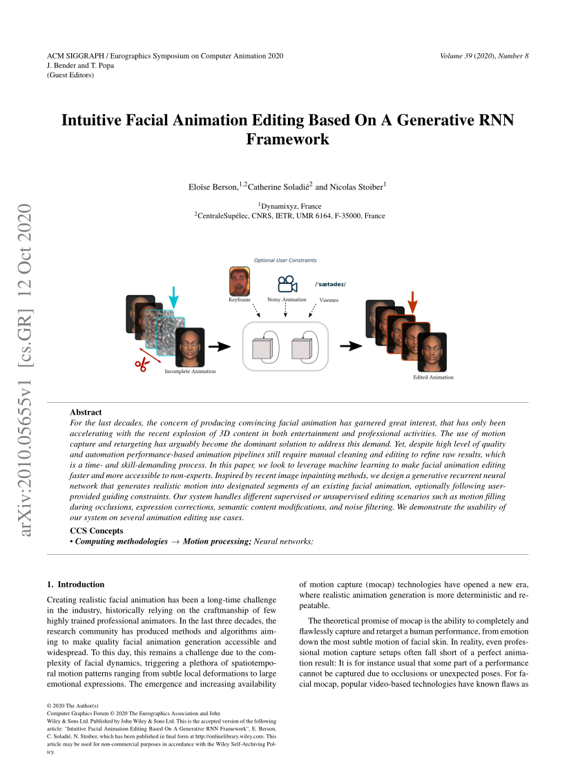 Pdf Intuitive Facial Animation Editing Based On A Generative Rnn Framework