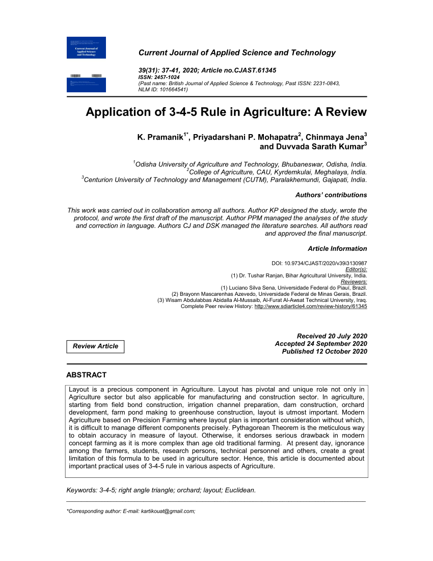 Pdf Application Of 3 4 5 Rule In Agriculture A Review