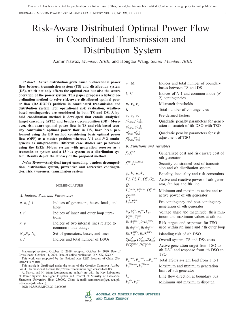 Pdf Risk Aware Distributed Optimal Power Flow In Coordinated Transmission And Distribution System
