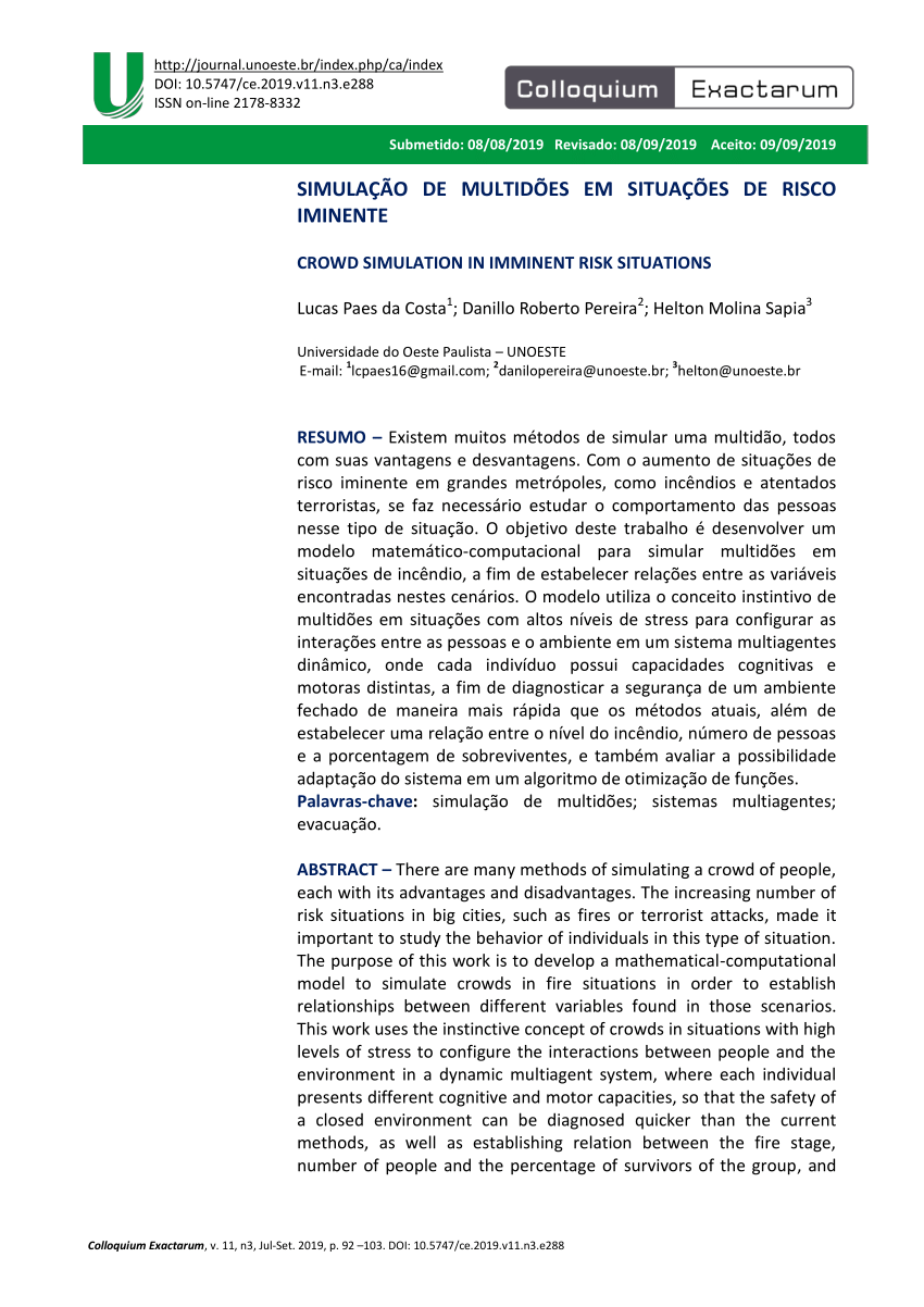 Pdf SimulaÇÃo De MultidÕes Em SituaÇÕes De Risco Iminente 