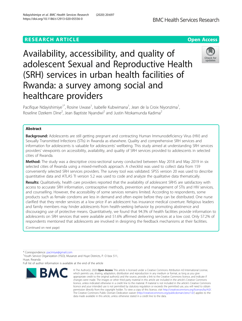 Pdf Availability Accessibility And Quality Of Adolescent Sexual And Reproductive Health Srh 