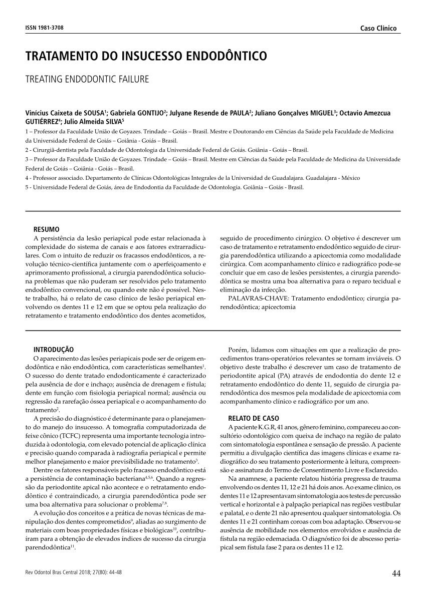 PDF TRATAMENTO DO INSUCESSO ENDODÔNTICO TREATING ENDODONTIC FAILURE