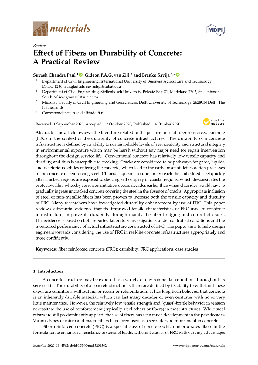 Pdf Effect Of Fibers On Durability Of Concrete A Practical Review