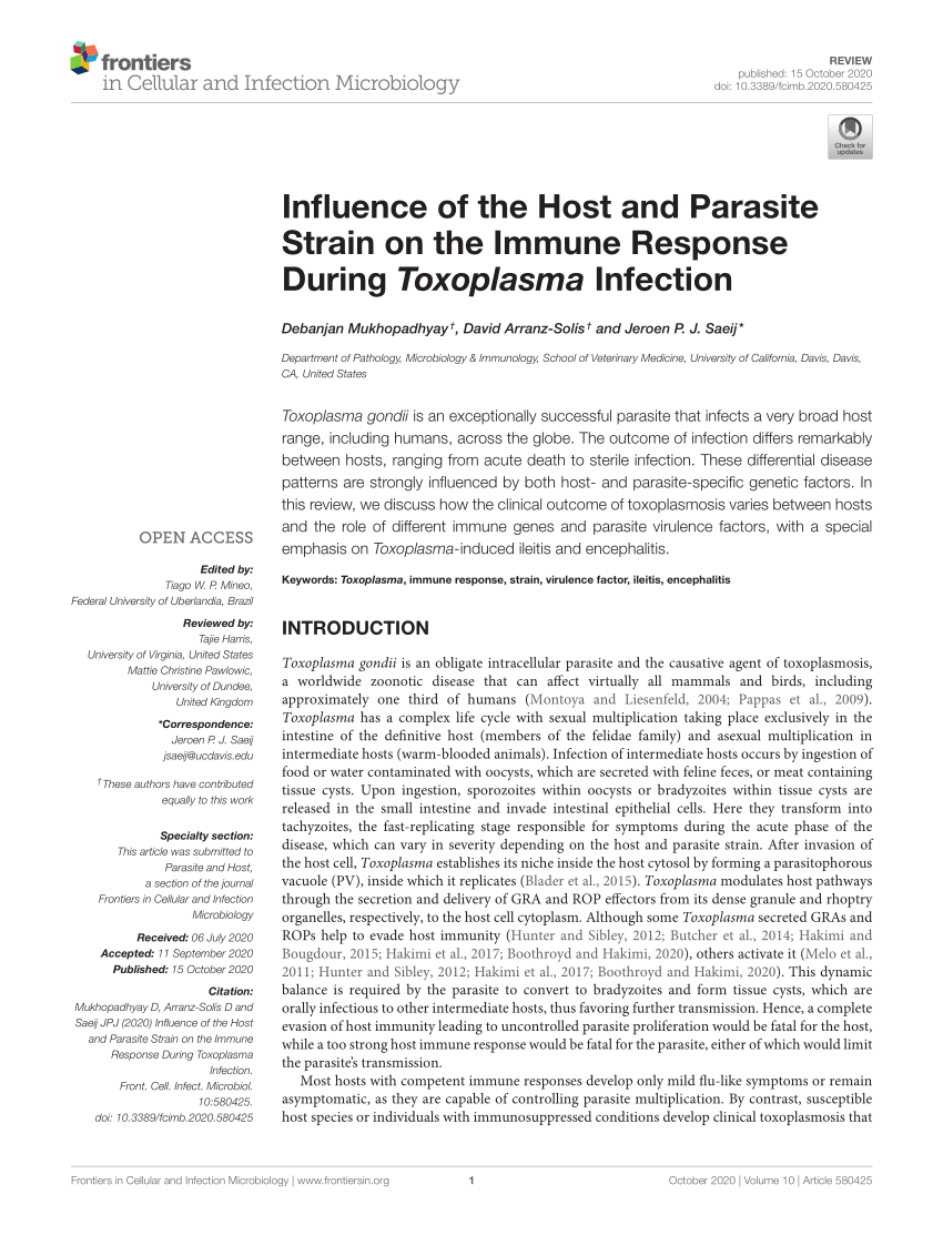PDF) Influence of the Host and Parasite Strain on the Immune Response  During Toxoplasma Infection