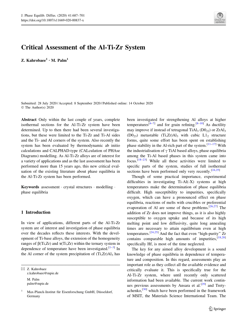 PDF) Critical Assessment of the Al-Ti-Zr System