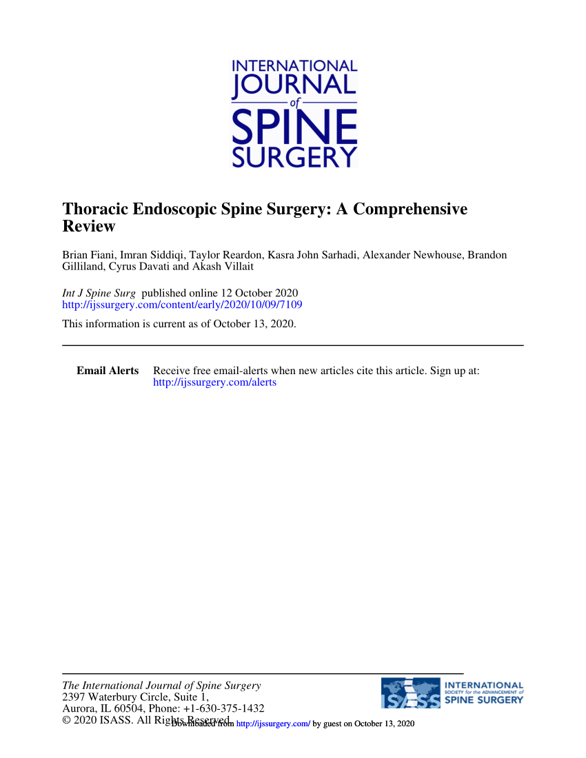 [PDF] Thoracic Endoscopic Spine Surgery A Comprehensive Review