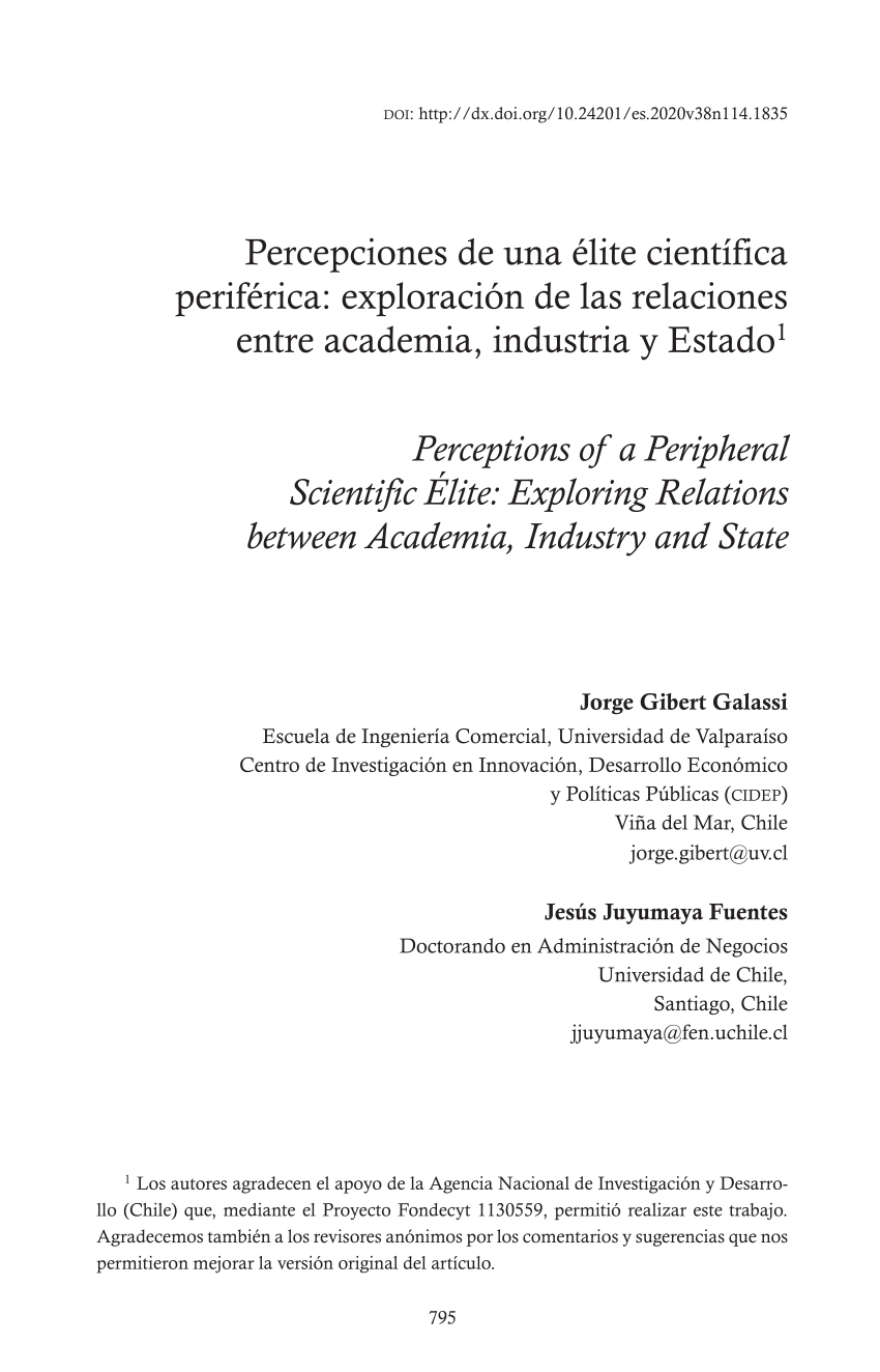 PDF) Percepciones de una élite científica periférica: exploración a las  relaciones academia, industria y Estado