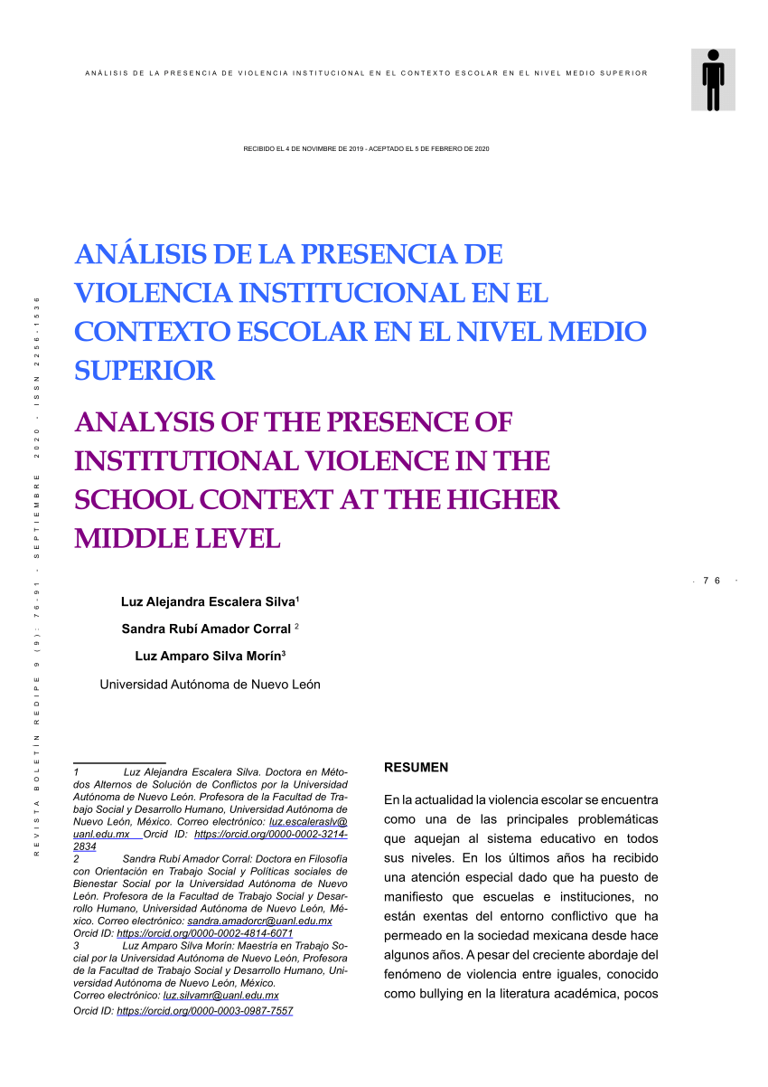 PDF) Análisis de la presencia de violencia institucional en el contexto  escolar en el nivel medio superior