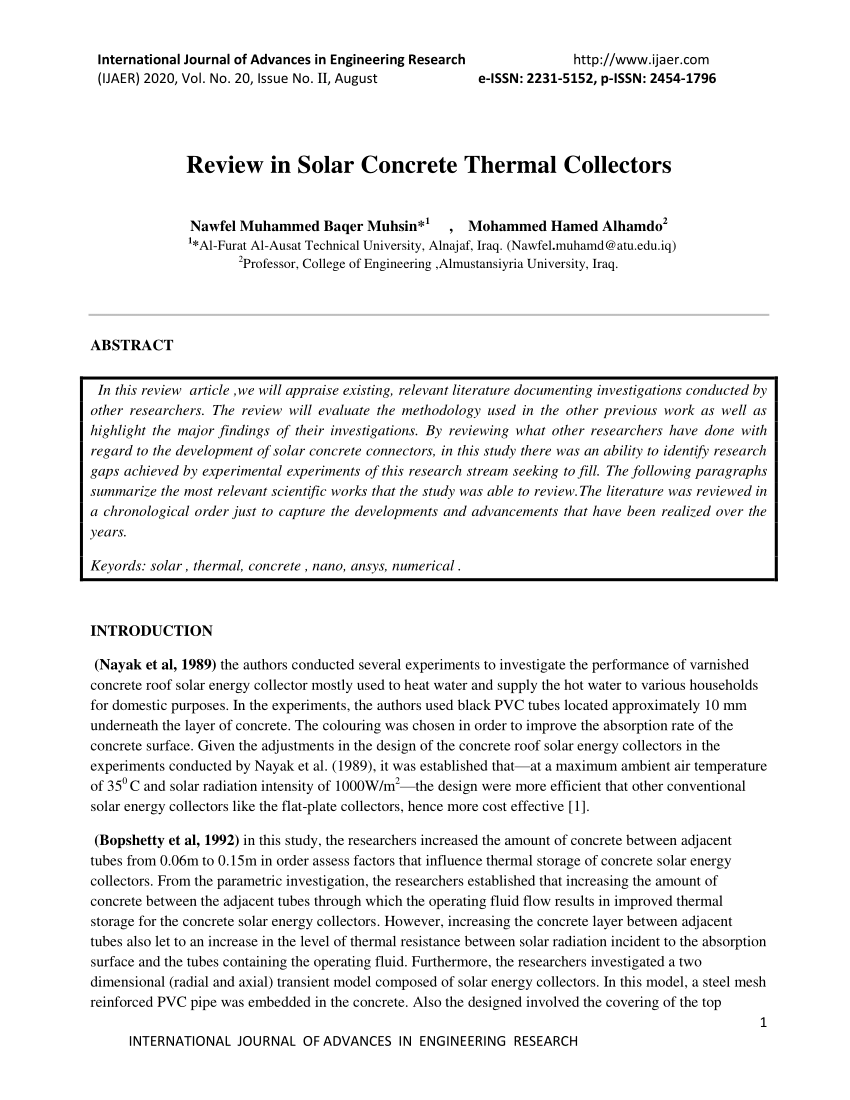 literature review solar thermal collectors