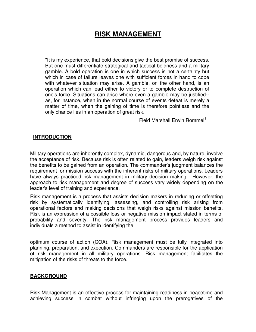 research paper on analysis of risk
