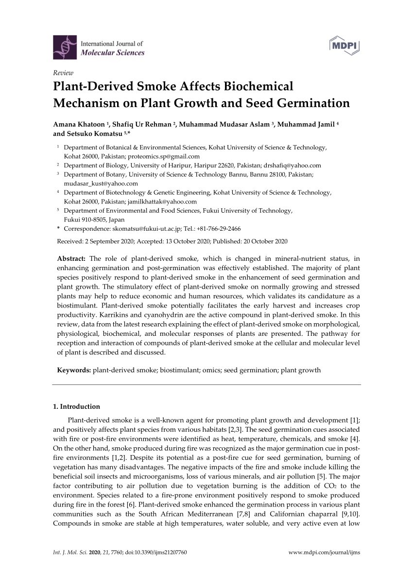 PDF) Plant-Derived Smoke Affects Biochemical Mechanism on Plant