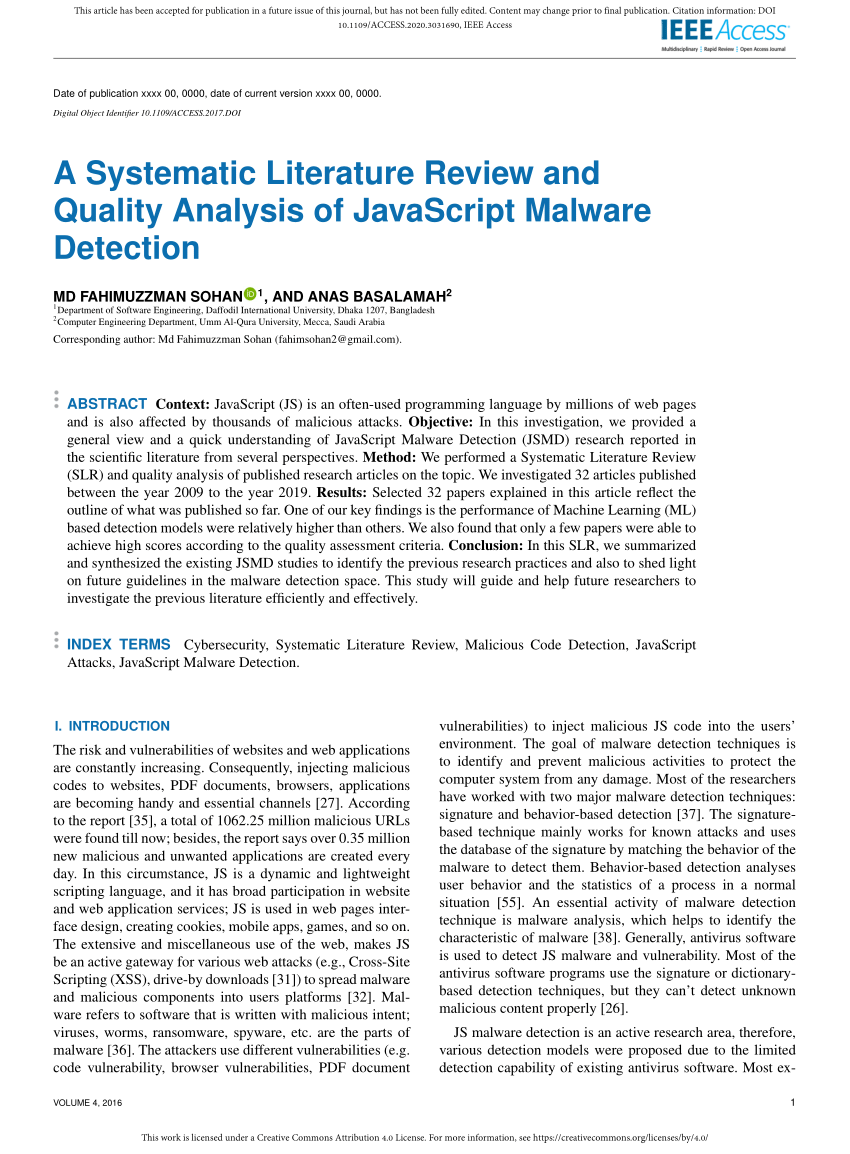 a systematic literature review and quality analysis of javascript malware detection