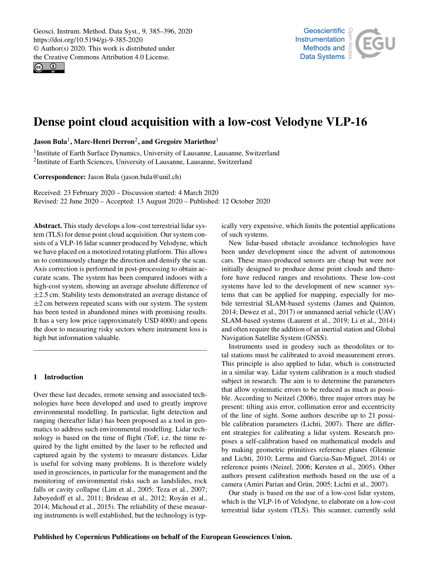 PDF) Dense point cloud acquisition with a low-cost Velodyne VLP-16