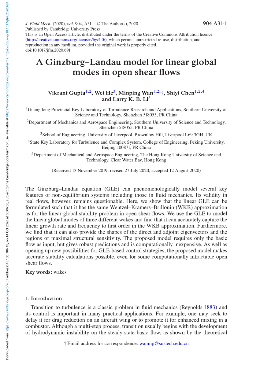 PDF) A Ginzburg–Landau model for linear global modes in open shear 