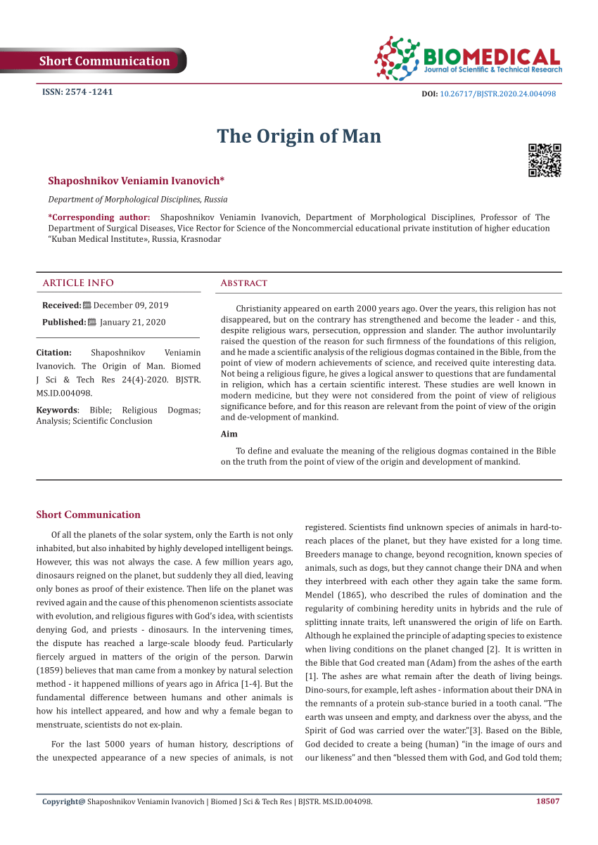 written speech about the origin of man