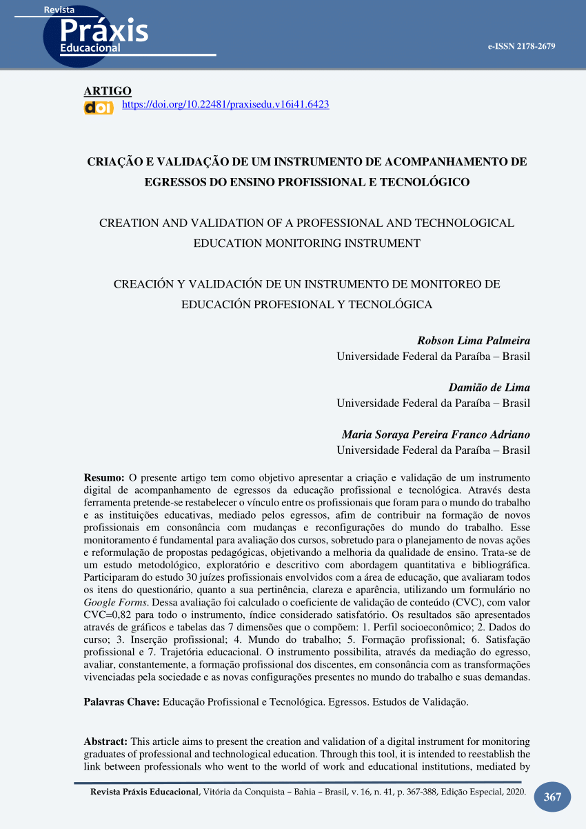 Pdf CriaÇÃo E ValidaÇÃo De Um Instrumento De Acompanhamento De Egressos Do Ensino Profissional 5077