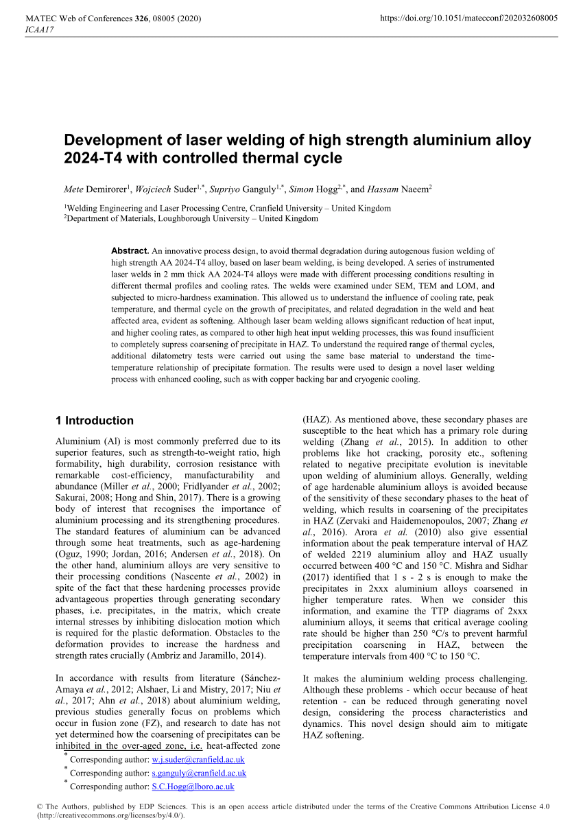 (PDF) Development of laser welding of high strength aluminium alloy