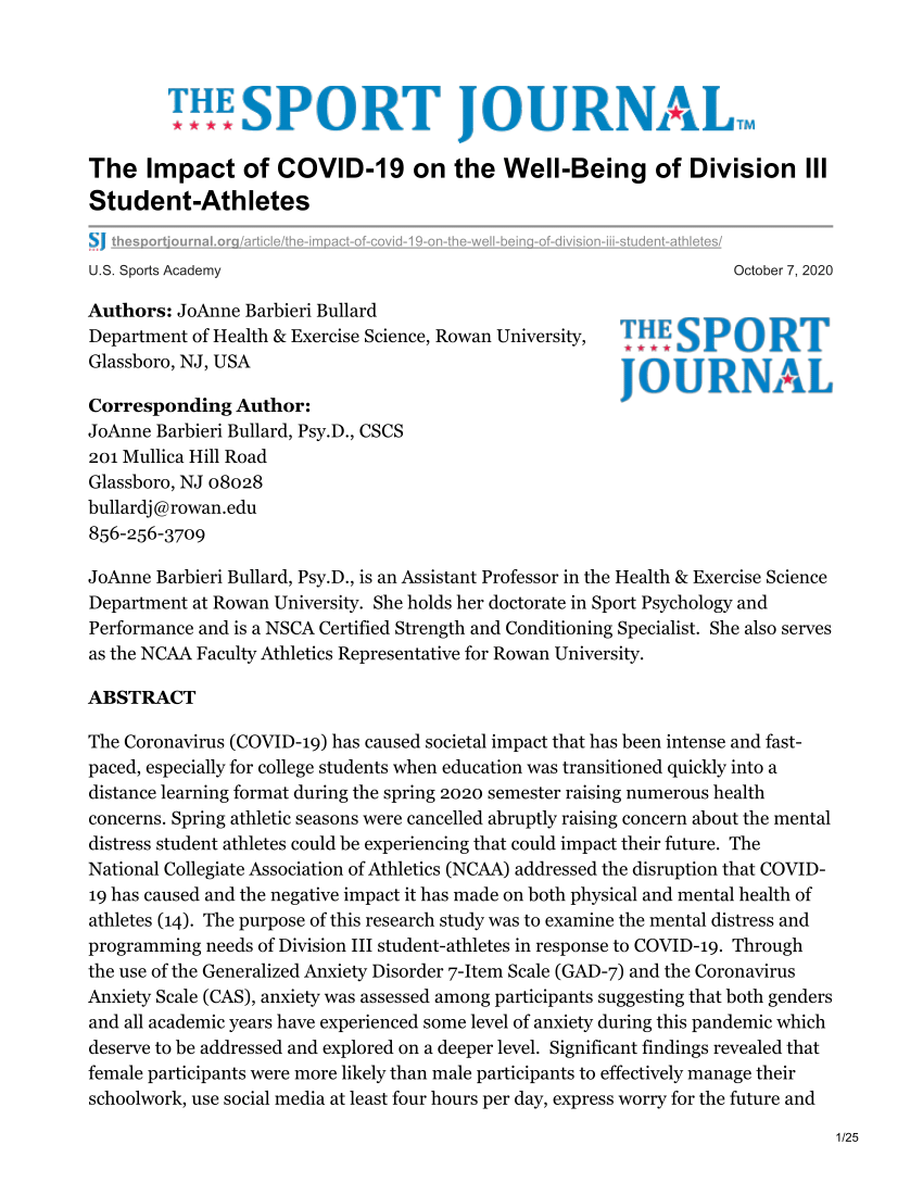 PDF) The Impact of COVID-19 on the Well-Being of Division III Student- Athletes
