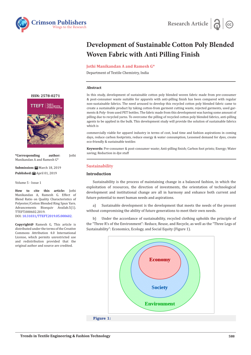 Pdf Development Of Sustainable Cotton Poly Blended Woven Fabric With Anti Pilling Finish