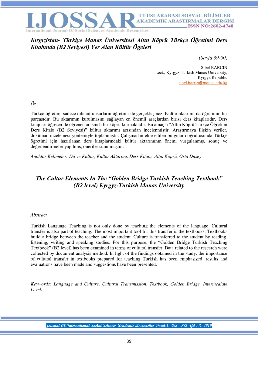 Pdf Kirgizistan Turkiye Manas Universitesi Altin Kopru Turkce Ogretimi Ders Kitabinda B2 Seviyesi Yer Alan Kultur Ogeleri Sayfa 39 50 The Cultur Elements In The Golden Bridge Turkish Teaching Textbook B2 Level Kyrgyz Turkish Manas