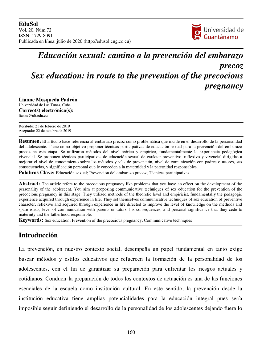 Pdf Educación Sexual Camino A La Prevención Del Embarazo Precoz Sex Education In Route To 3944