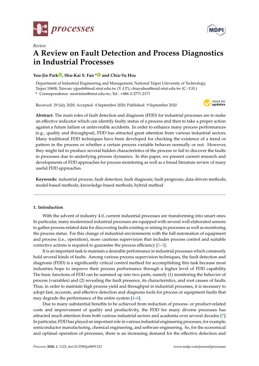 Pdf A Review On Fault Detection And Process Diagnostics In Industrial Processes