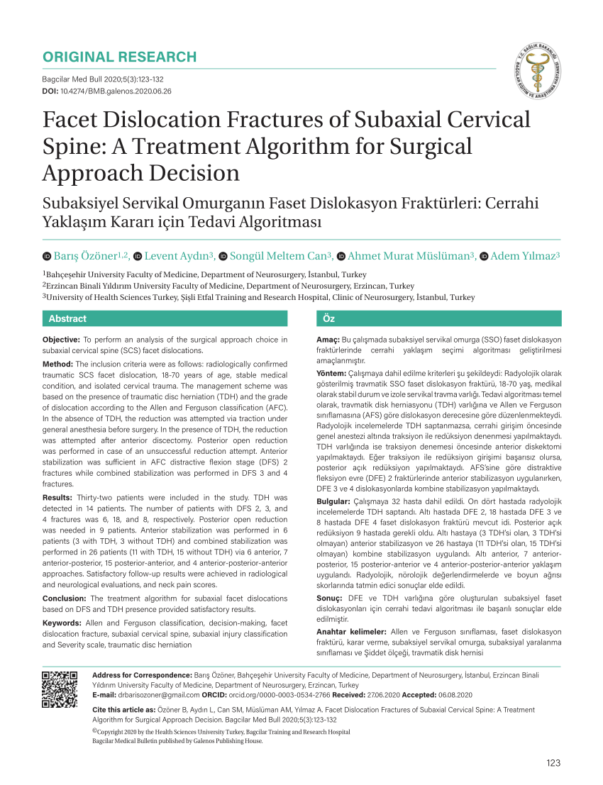 PDF) Facet Dislocation Fractures of Subaxial Cervical Spine: A ...