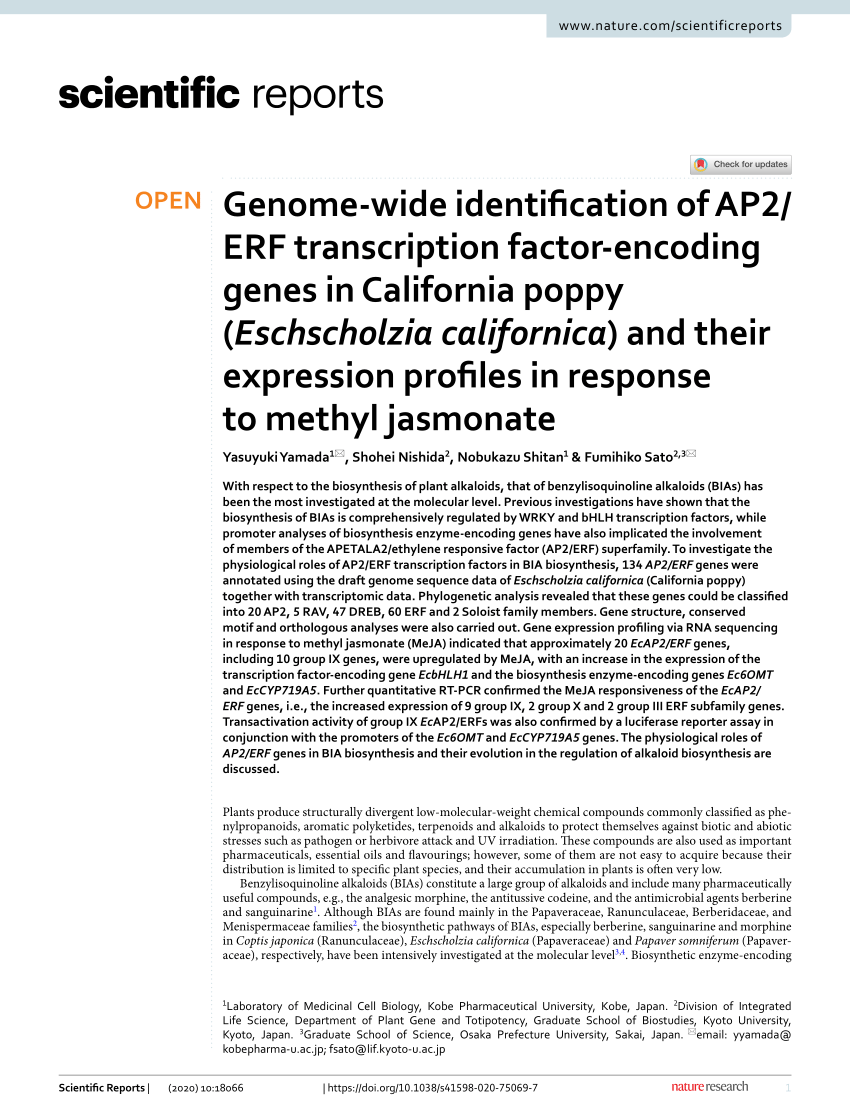 PDF) Genome-wide identification of AP2/ ERF transcription factor 