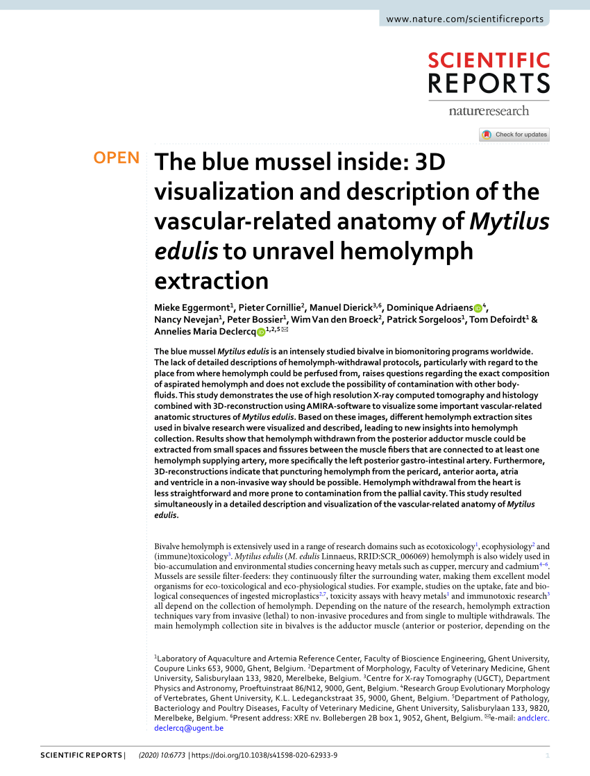 PDF) Hemolymph extraction sites and 3d-visualization of the ...