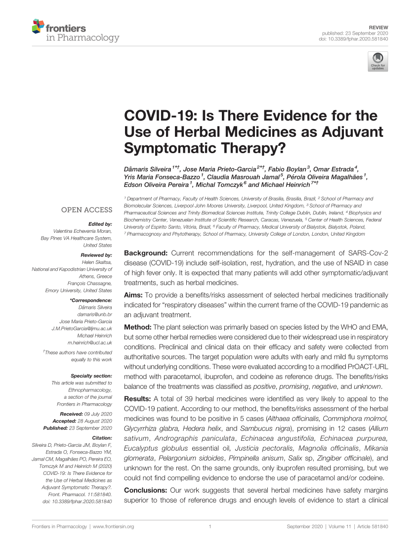 PDF) COVID-19: Is There Evidence for the Use of Herbal Medicines ...