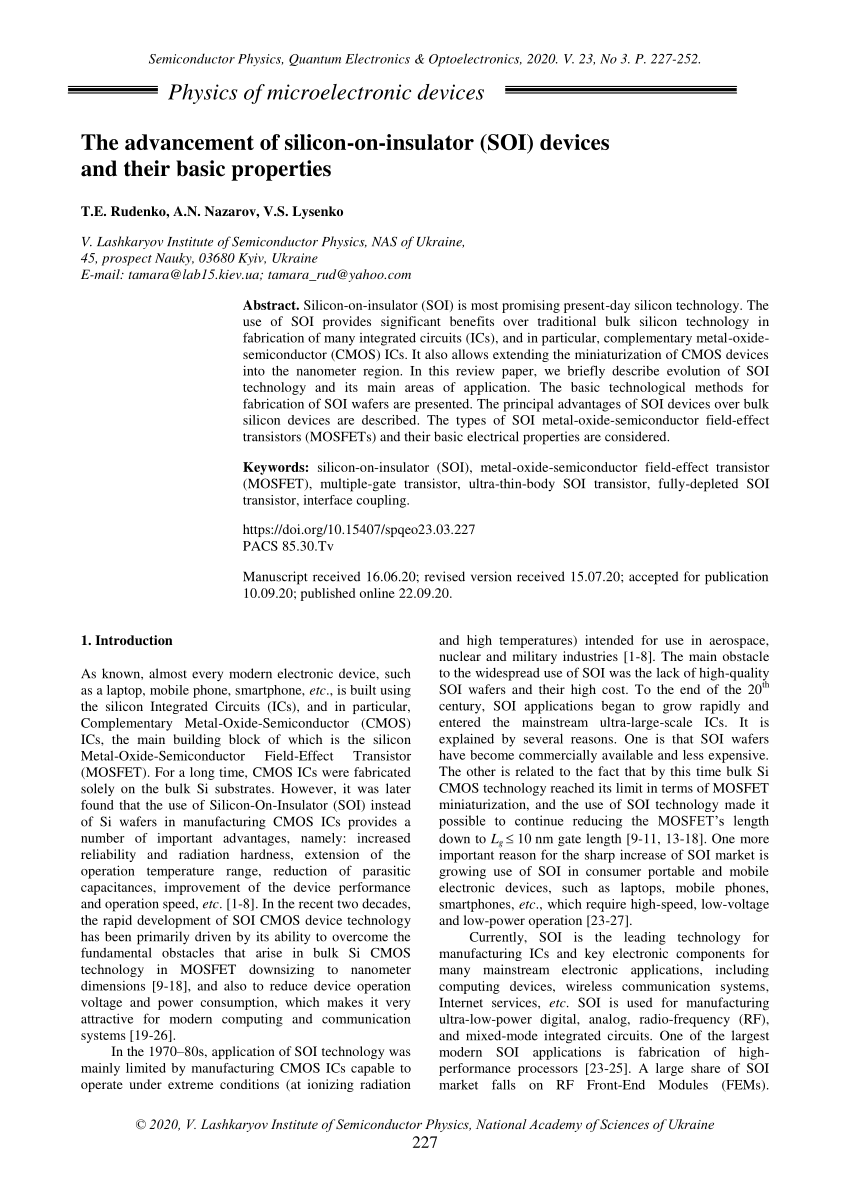 PDF) The advancement of silicon-on-insulator (SOI) devices and 