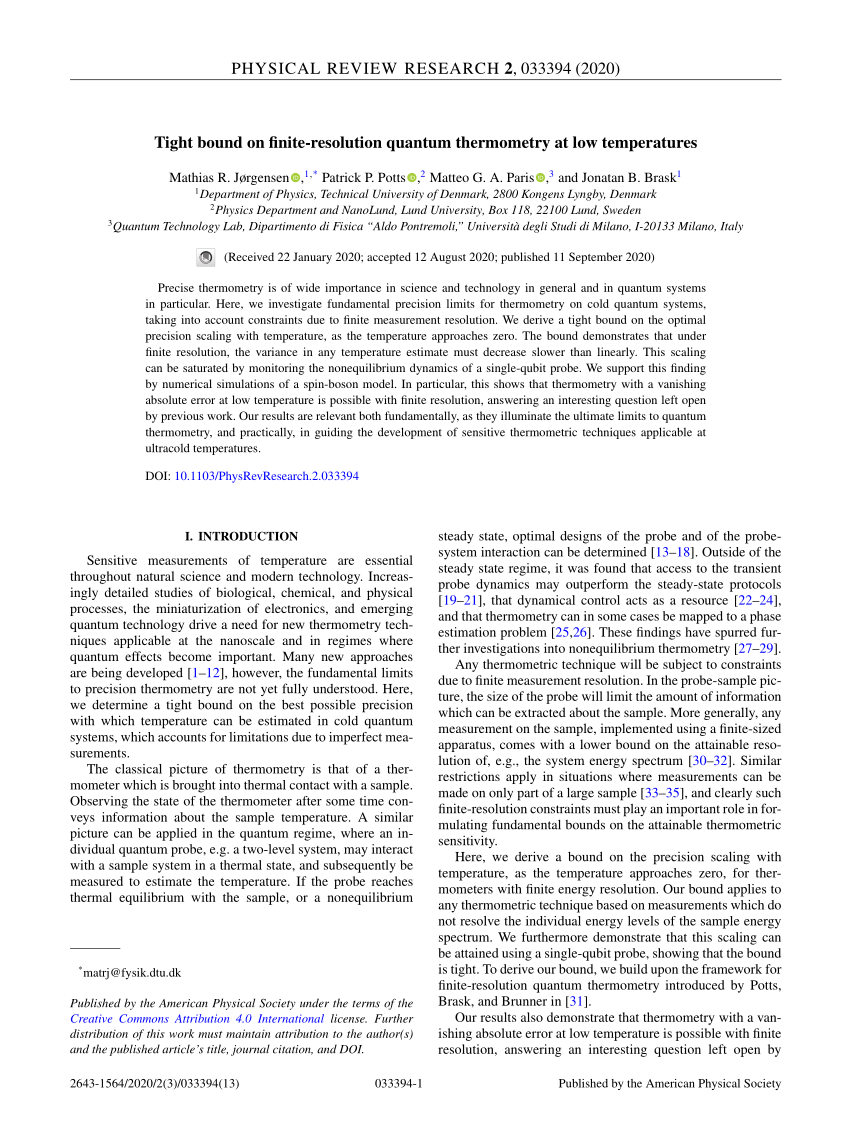 PDF) Tight on quantum thermometry low