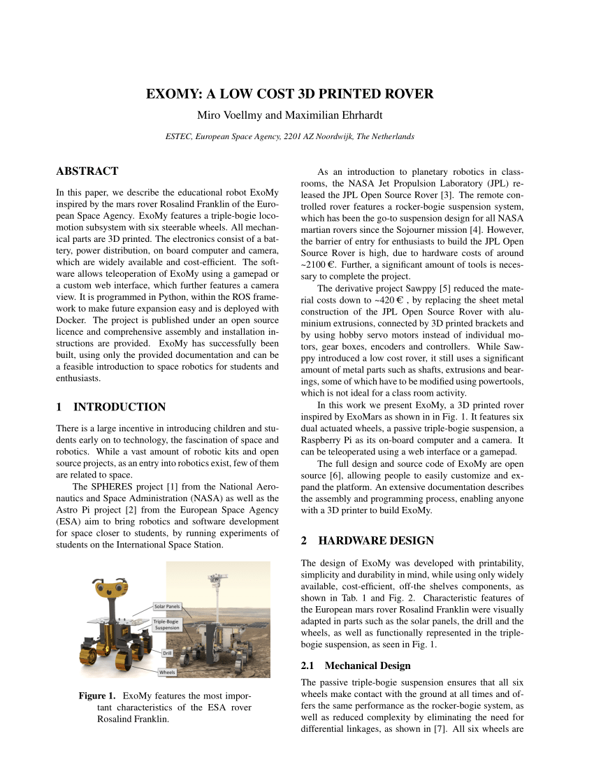 Pdf Exomy A Low Cost 3d Printed Rover