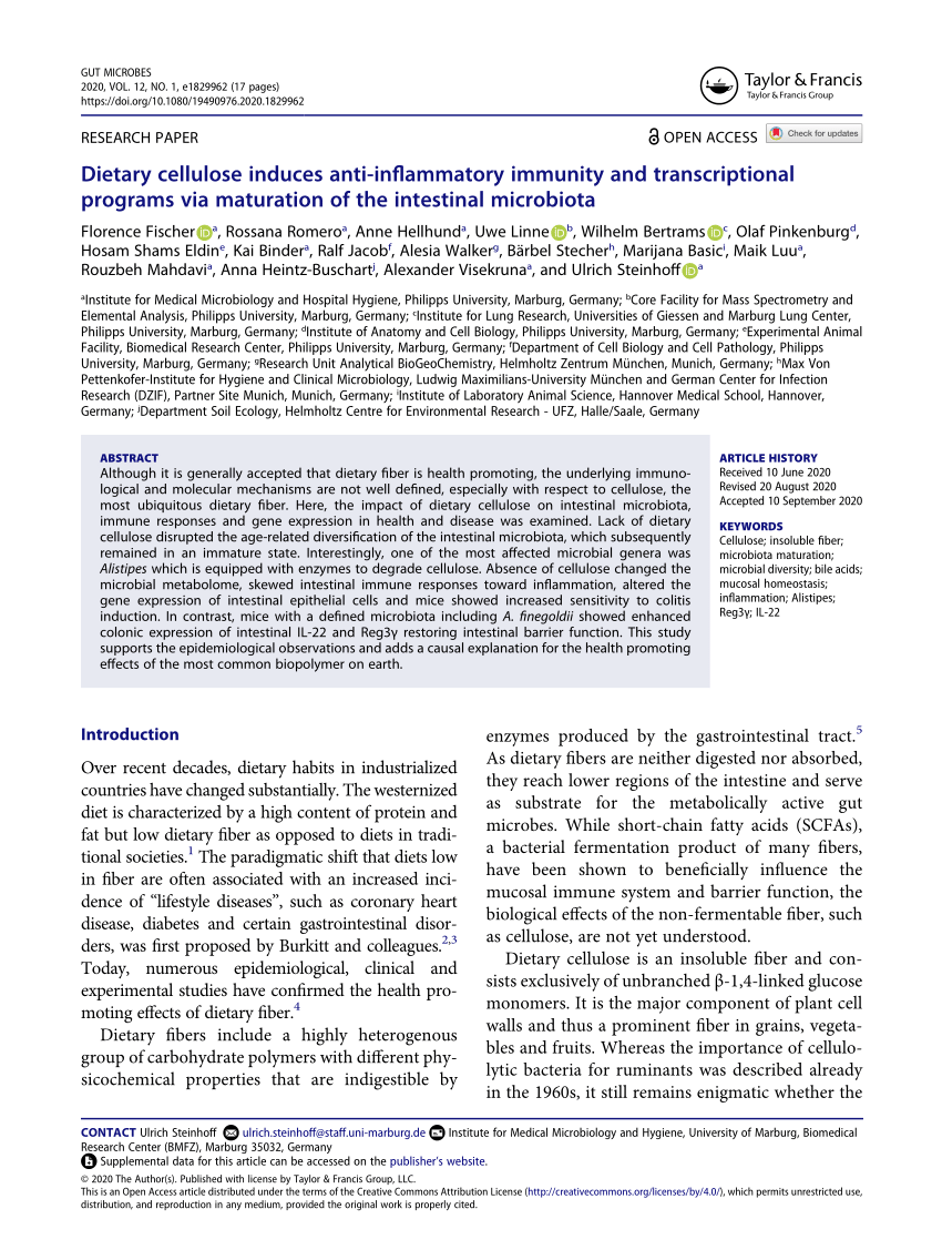 PDF Dietary cellulose induces anti inflammatory immunity and  