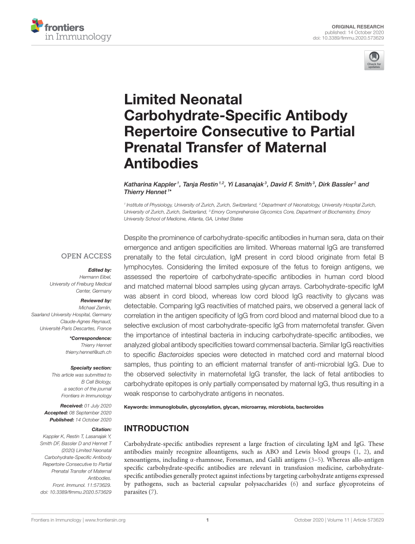 Frontiers  Limited Neonatal Carbohydrate-Specific Antibody