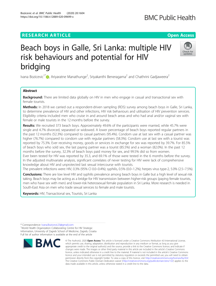 PDF) Beach boys in Galle, Sri Lanka multiple HIV risk behaviours and potential for HIV bridging image