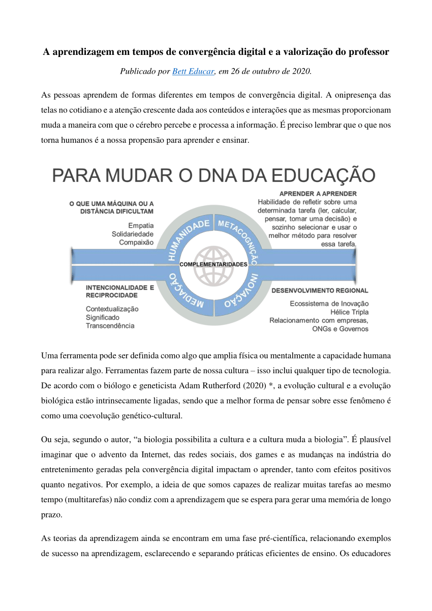 A aprendizagem em tempos de convergência digital e a valorização do  professor - Bett Brasil 2024 - English