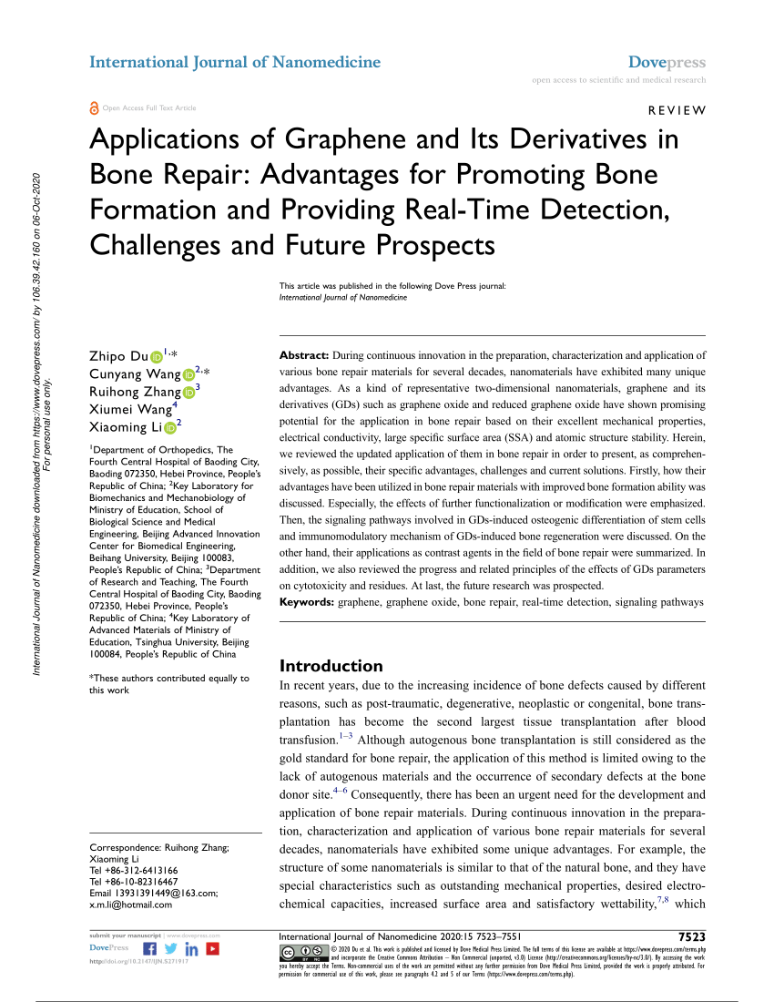 PDF) R E V I E W Applications of Graphene and Its Derivatives in 