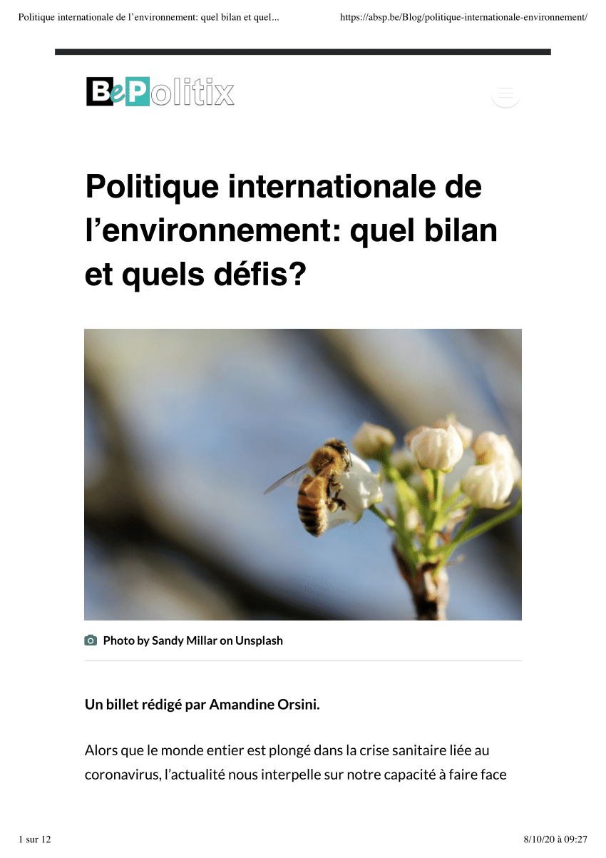 Pdf Politique Internationale De Lenvironnement Quel Bilan Et Quels Défis 