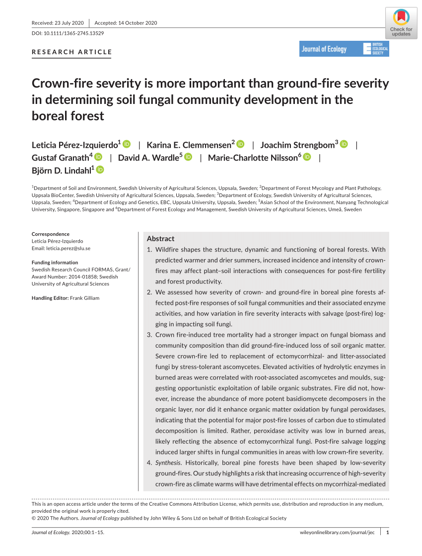 Pdf Crown Fire Severity Is More Important Than Ground Fire Severity In Determining Soil Fungal Community Development In The Boreal Forest