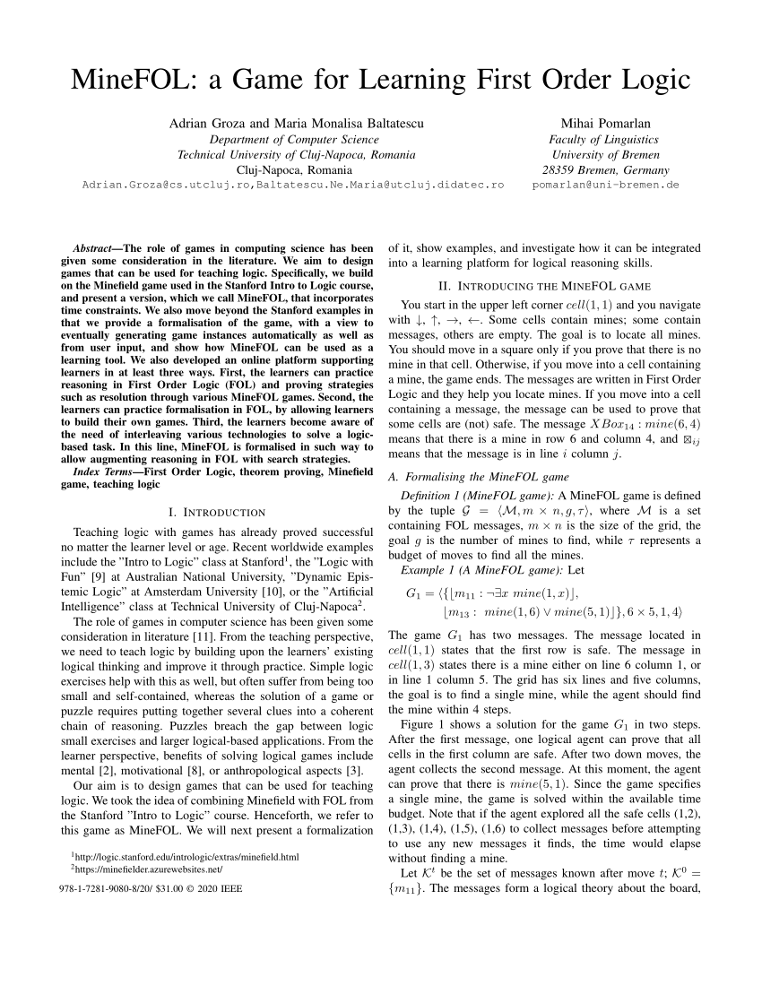 PDF) MineFOL: a Game for Learning First Order Logic