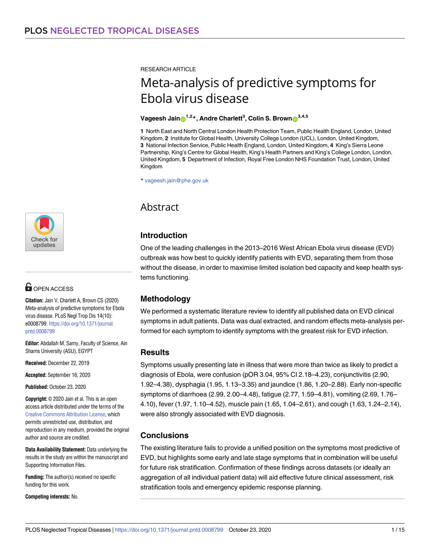 PDF) Meta-analysis of predictive symptoms for Ebola virus disease