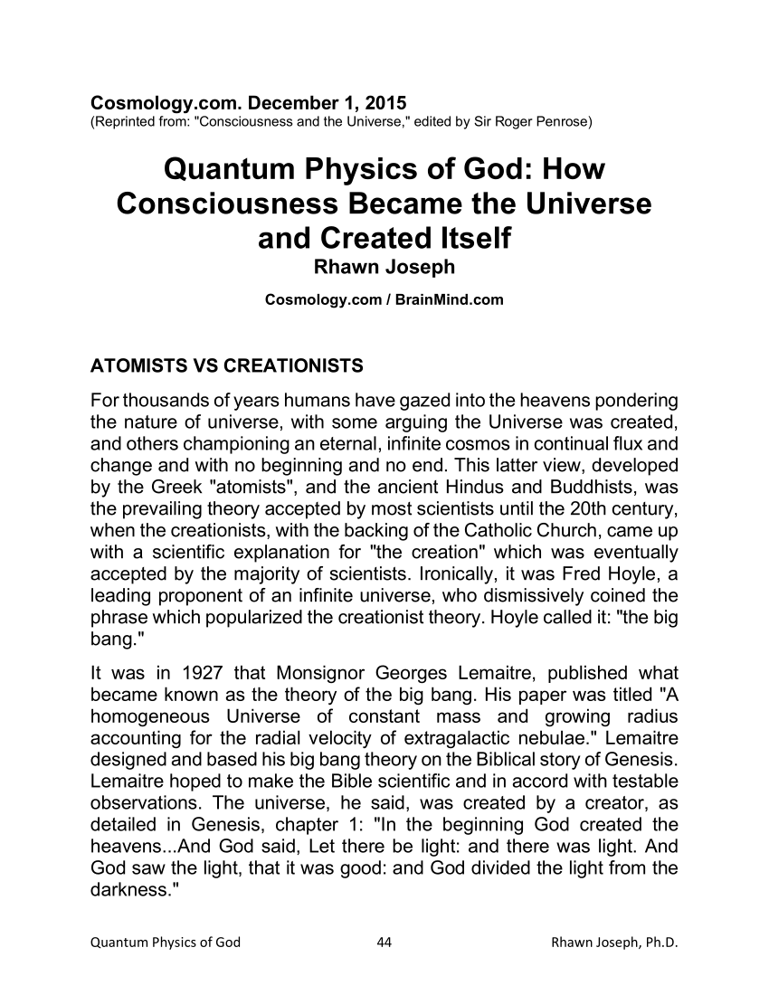 Pdf Quantum Physics Of God How Consciousness Became The Universe And Created Itself 8571