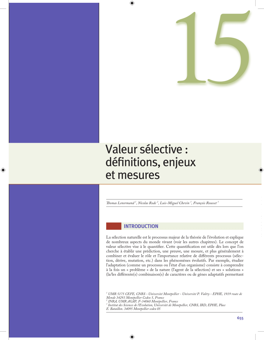 Pdf Valeur Selective Definitions Enjeux Et Mesures