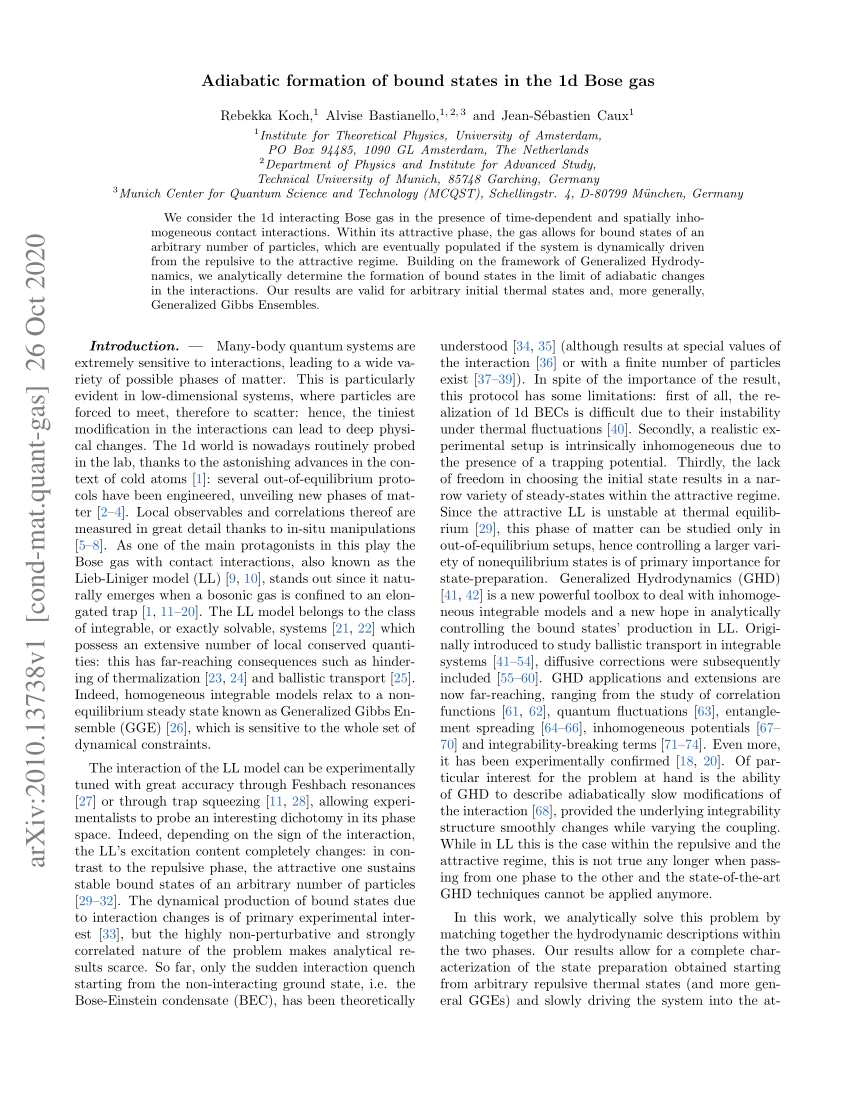 Pdf Adiabatic Formation Of Bound States In The 1d Bose Gas
