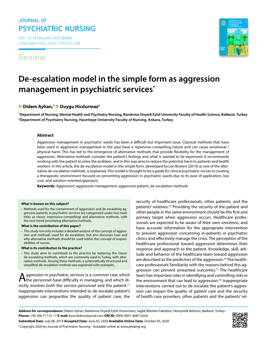 pdf de escalation model in the simple form as aggression management in psychiatric services