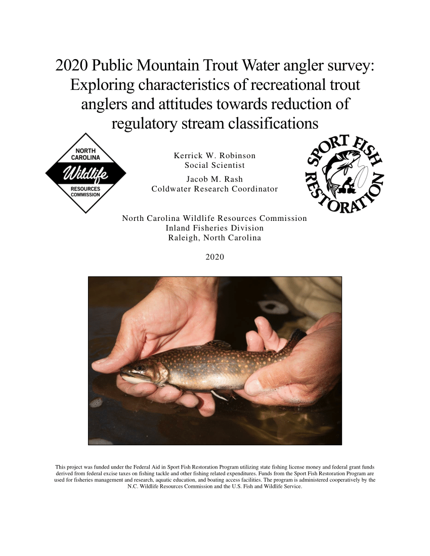 PDF) 2020 Public Mountain Trout Water angler survey: Exploring  characteristics of recreational trout anglers and attitudes towards  reduction of regulatory stream classifications